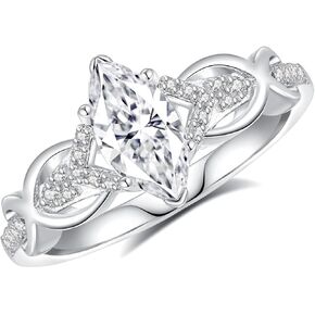 1 CT Marquise Cut Moissanite خاتم الخطوبة للنساء خاتم 18K أبيض GLOD مطلي S925 Sterling Silver Women Ring Jewelry