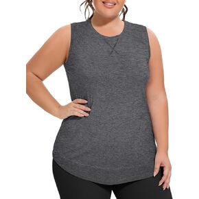 COOTRY Plus Size Workout Tank Tops for Women Sleeveless Yoga Athletic Gym Running Shirts in Saudi Arabia