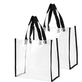 Framendino, 2 Pack Clear PVC Plastic Tote Bag Stadium Approved 12 x 6 x 12With Handles for Work Gym Beach Sports