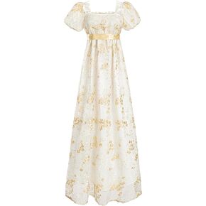 FCCAM Womens Regency Dresses Costume Empire Waist Dress Victorian Ball Gown 1800s Regency Era Dress