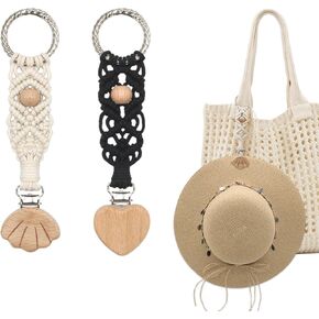 Hat Clips for Travel on Bag, Hat Holders for Beach Tote Bags, Macrame Boho Hat Carrier, Travel Accessories for Women