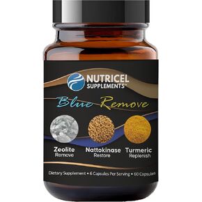 كبسولات الميثيلين الأزرق الصيدلاني ، مع زيوليت ميكرون ، nattokinase (غير المعدلة وراثيا) ، الكركم ، بروميلين ، و NAC في تركيبة تنظيف مستوحاة من الدكتور مكولوو