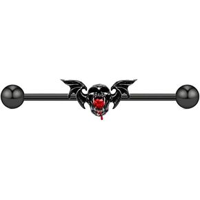 14G Black Devil Industrial Barbell arring for Women Men Stains Stains Stains Stains CZ CZ Skull BAT Cartilage Industrial Condrency 38mm Industrial Percing Jewelry