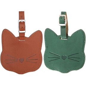 علامات الأمتعة ، PU الجلدية اسم الأمتعة اسم موجز Cat ID Label Travel Dragecase Backpack Tags for Women Men 2 Pack