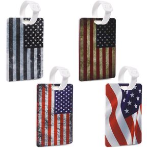 American Flag Luggage Tags (4 Pack) USA Patriotic Merch for Luggage Travel Bags Suitcases Identifiers Name Luggage ID Tags Identify Labels for Teens