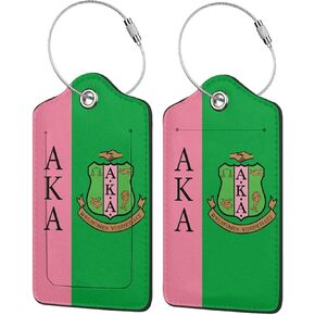 Sorority Gifts Paraphernalia Leather Luggage Tag 2pcs with Full Privacy Cover and Stainless Steel Loop