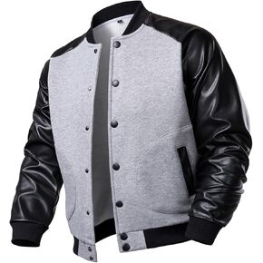 FANARCHER Men’s Varsity Baseball Jacket Cotton Blend Letterman Jacket with Faux Leather Sleeve Bomber Coat