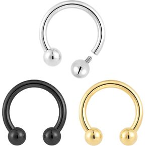 2PCS Titanium Implant Grade Internally Threaded Nose Rings Horseshoe Circular Barbell Septum Jewelry 16G 14G 12G 10G Nose Ear Piercing Jewelry Conch Helix Rook Lip Nipple Cartilage Earring for Women Men
