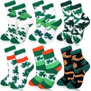 6 Pairs St. Patrick's Day Easter Fuzzy Socks Bulk Slipper Socks Warm Sleeping Socks for Women Men Spring Winter Holiday Gift
