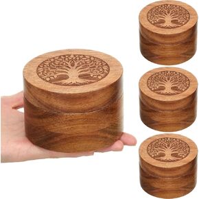 4 Pcs Acacia Wood Small Keepsake Urns for Human Ashes Tree Pattern Wooden Box Urns Decorative Wooden Engraved Urns Handmade Cremation for Adult Male Female Pet Ashes