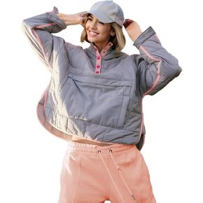 Wanzetaly Womens Quilted Pullover Puffer Jacket Oversized Lightweight Hooded Padded Coat Tops with Pocket