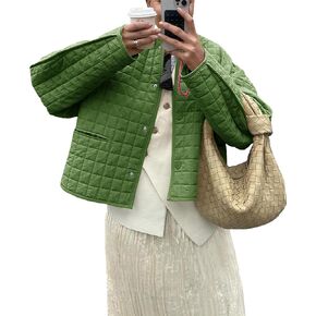 Cicy Bell Womens Lightweight Quilted Jacket Fall Casual Collarless Puffer Coats Long Sleeve Button Down Outerwear