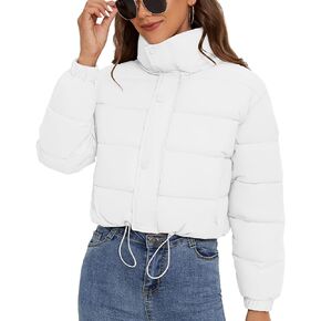 Zando Womens Puffer Jacket Stand Collar Warm Women’s Winter Cropped Puffer Jacket Zipper Lightweight with Pockets