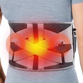 Cordless Heating Pad with Vibration Massage for Back Pain Relief, 10000mAh Long Lasting Battery Portable Lower Back Massager Heated Back Brace Father's Day Gifts, for Dad Mom, Fits Size S/M