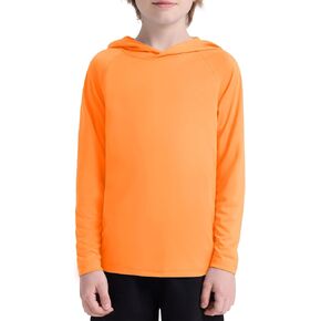 Boys' UPF 50+ Rash Guard Long Sleeve, Youth Kids UV Sun Protection SPF Swim Hoodie, Girls Water Fishing Beach Hooded Shirt