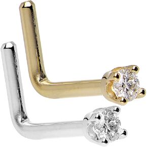Body Candy 14k Solid Gold Nose Ring Bundle - ترصيع أنف الذهب الأصفر والأبيض مع 1.5 ملم (0.015 CTTW) الماس الأصلي L على شكل 20 مقياس 1/4 "