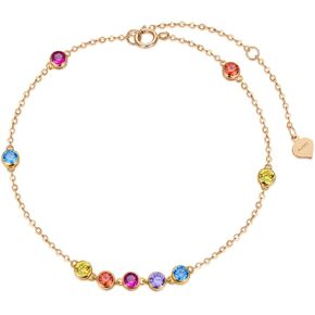 14K Gold Chakra Anklet for Women Yellow Gold Gemstone Ankle Bracelet Foot Jewelry for Her, 8''-10''