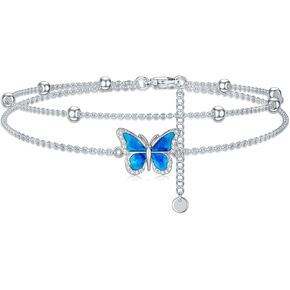 Diamond Butterfly Anklet for Women 925 Sterling Silver Colorful Butterfly Layered Anklets with Lab Grown Diamonds Jewelry Gifts for Mom Wife Girlfriend Daughter Sister Friend