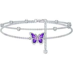 Diamond Butterfly Anklet for Women 925 Sterling Silver Colorful Butterfly Layered Anklets with Lab Grown Diamonds Jewelry Gifts for Mom Wife Girlfriend Daughter Sister Friend in Kuwait