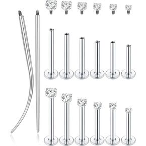 Tornito 6Pairs 18K Gold Plated Internally Threaded Nose Piercing Studs Stainless Steel Lip Studs CZ Flat Back Stud Earrings Nostril Labret Conch Cartilage Earrings Helix Tragus 6/7/7/8/10/12mm 16G 18G
