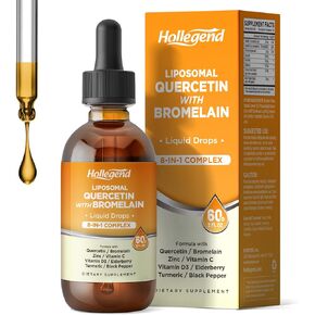 Liposomal Quercetin with Bromelain Liquid Drops, 8 in 1 Organic Quercetin 1000mg Supplements with Bromelain 500mg, Vitamin C, D3, Zinc, Elderberry, Turmeric for Immunity & Respiratory Health, 2 Fl Oz