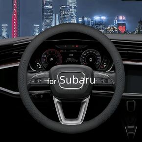 غطاء عجلة التوجيه الجلدية لـ Subaru Forester Crosstrek Impreza Legacy Outback ، غطاء عجلة القيادة من 14.5 إلى 15 بوصة مع تنفس غير قابلة للانزلاق (أسود)