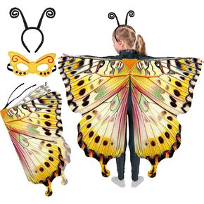 Latocos Girls Butterfly Wings Costume Kids Fairy Wings Cape Accessories Headband Mask Halloween Dress Up Party Gift