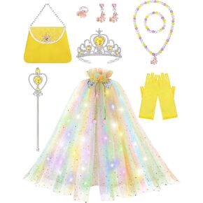 Light Up Princess Dress Up Clothes for Little Girls 3-6, Princess Costume with Cape and Accessories for Kids, Princess Toy for Toddlers Birthday Gift (Yellow)