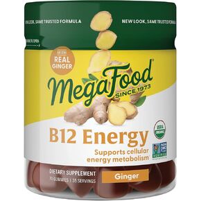 Megafood Vitamin B12 الطاقة - نباتي - مع الفيتامينات ميثيل B12 لدعم إنتاج الطاقة الخلوية - الزنجبيل - ملحق فيتامين B12 اليومي - USDA Organic - 70 Gummies ، 35 حصانة