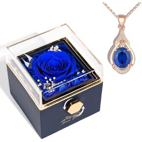 Preserved Rose-Eternal Flowers Jewelry Box with Necklace, Flowers for Delivery Prime, Rotatable for Her Mom Grandma Wife Girlfriend (Red)