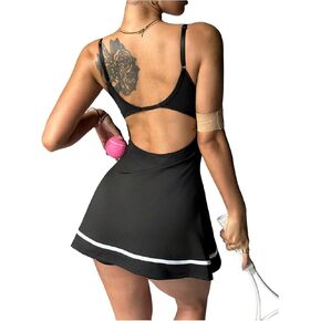 Women's Cut Out A Line Mini Tennis Dress Tummy Control Striped Athletic Golf Workout Dresses