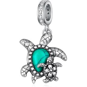 Turtle Charms for Bracelets 925 Sterling Silver Turquoise Turtle Jewelry Sea Turtle Gifts for Women Ocean Beach Holiday Charm