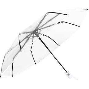 Windproof Compact Travel Umbrella Auto Open/Close Button, Clear Eco-Friendly Mini Folding Umbrella for Women Men Kids All Ages