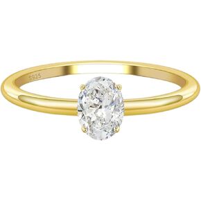 JSJOY 925 Sterling Silver Gold Promise Rings for Her Cubic Zirconia Engagement Rings for Women Trendy Oval Cut Solitaire Wedding Bands Size 3.5-10 Anniversary Jewelry Gifts for Women