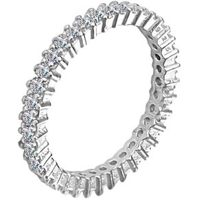 Genuine Solid 925 Sterling Silver All-Around Eternity Band Ring 2.8 mm set with Round Brilliant Cut Simulated Diamond Infinite Elements Cubic Zirconia Clear Cz