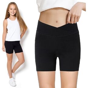 Zukocert Girls Shorts Slim Controw ، V Cross Cross Weist Ristings ، مثالية للكرة الطائرة والرقص والجمباز