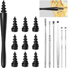 7 in 1 Ear Wax Removal Tool, Q-Grips Ear Wax Removal Reusable and Washable Replacement Soft Silicone Tips for Cleaner Earwax, Ear Wax Removal Kit Contains 3 Types of Ear Cleaner Tools (Deep Black)