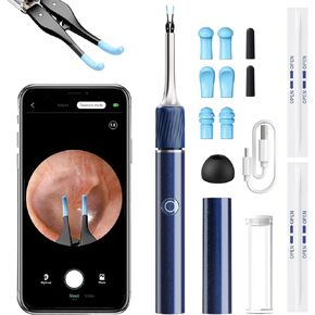 Qimic Ear Camera with Tweezers - Ear Cleaner with Camera,1080P HD Earwax Removal Tool with Light, IP67 Ear Cleaning Kit with 6 Ear Spoon, Ear Camera Otoscope for iPhone, Android