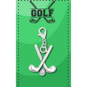Sportybella Golf Clip-On Charm مع بطاقة الجولف-النوادي المتقاطعة ذات اللون الفضي وقلادة الكرة للأساور والظهر على الظهر والسترات والحقائب-ملحق Clasp المتين