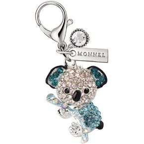 MC345 Little Crystal 3D Koala Lobster Clasp Charm for Women with Velvet Bag (Blue,1 Piece)