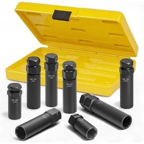 MIKKUPPA 8PCS Spline Lug Nuts Socket Set, SAE & Metric Locking Nuts Removal Tool Kit for Easy Removing of 5/6/7/12 Spline Aftermarket & Factory Wheel Trie Nuts
