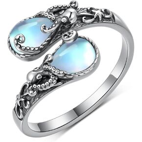 حلقة ملعقة Moonstone Octopus 925 Sterling Silver Fild Thumb Thumb Ring Hompts Jewelry Gifts for Women