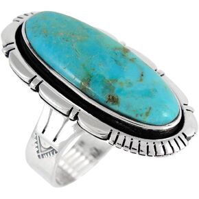 Turquoise Ring Sterling Silver 925 Genuine Gemstones Size 6 to 11