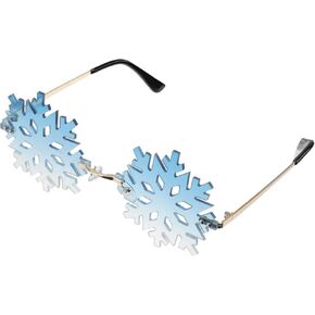 Unique Snowflake Sunglasses, Blue Frameless Funny Glasses for Christmas Parties, Photo Sessions, and Festive Decorations