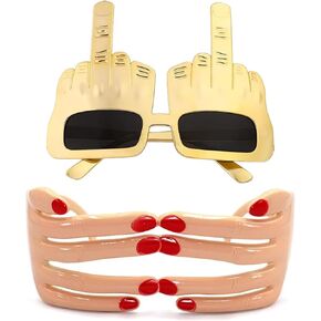 XHBTS 2 Set Middle Finger Novelty Sunglasses Party Eyeglasses Flip Off Hand Shape Finger Sunglasses Fingers Shaped Glasses Fancy Ball Eye Maskfor Party Glasses Props, Medium, Gold
