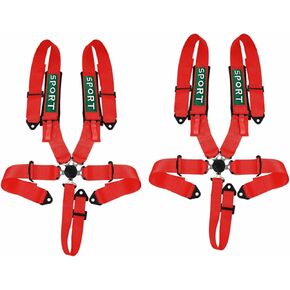 2PCS 5 Point Racing Harness Seat Belt SFI Certified Protection Heavy Duty 3 inch Shoulder Pads Quick Release Cam Lock Latch Mechanism fit Go-Kart Racing Car UTV ATV(Red)
