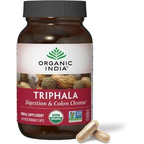 ORGANIC INDIA Triphala Capsules Organic - Herbal Supplement with Amla, Bibhitaki, Haritaki, Digestion & Colon Support, Immune System Support, Adaptogen, Vegan, USDA Certified Organic - 90 Capsules