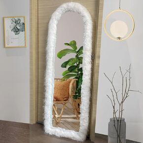 Fluffy Mirror Cover - 59"x16" Full Length Stretch Universal Ultra Soft Non-Slip Cover Warm Home Decor for Bedroom Cloakroom (Light Pink-Without Mirror, Suitable for 59"×16")