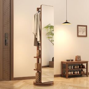 Full Length Mirror with Stand,Mirror Coat Rack,65.7 ''×15.8 ''Floor Mirror for Bedroom, Living Room, Dressing Room(Walnut)