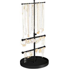 Jenseits Jewelry Holder Organizer Stand, 3 Tier Necklace Organizer Earring Holder Tree, Adjustable Height Jewelry Display Towers, Long Necklaces Bracelets Jewelry Storage Rack Gift For Women, Girls